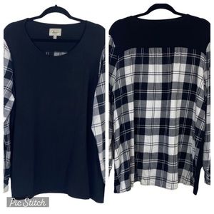 G.h. Bass & Co. Women’s Black Colorblock & Black White Plaid Top, EUC Size XL